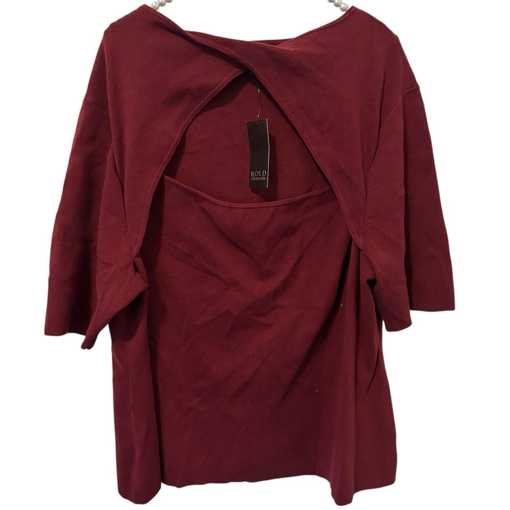 WOMAN BOLD ELEMENTS CUT~OUT Sweater Size 3X Maroon Red PULLOVER Sexy Party NWT